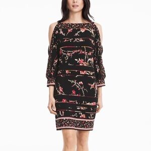 White House Black Market Black Floral Print Split Sleeve Knit Shift Dress